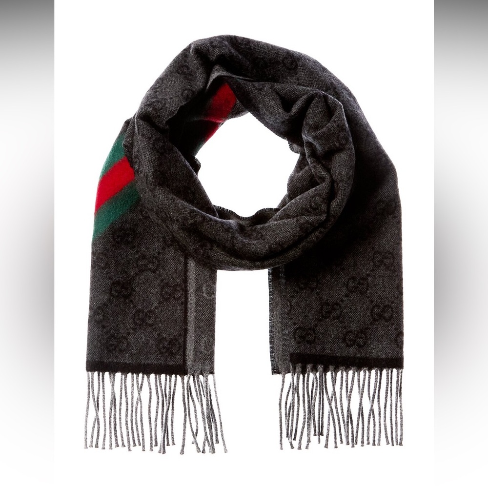 Gucci Jaquard Wool and Angora Scarf Brown/Gray EUC